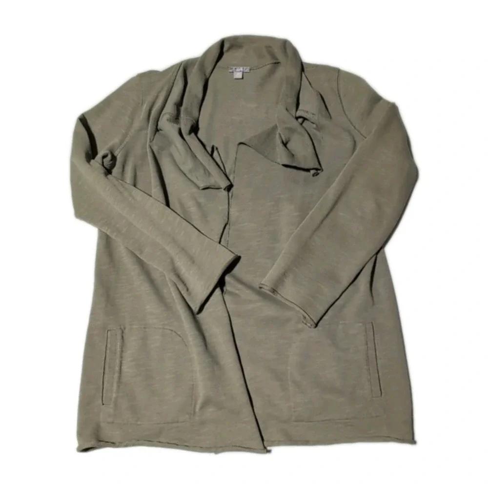 J Jill Olive Green Drape Cardigan Comfy Cozy Open Front Effortless Boho Chic XS - Picture 2 of 6